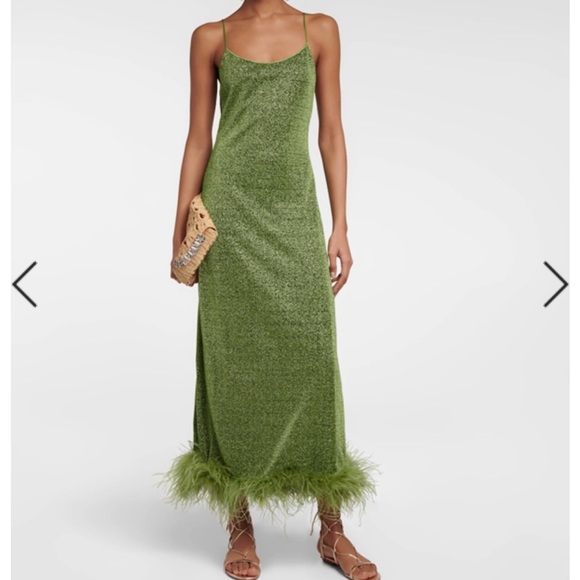 Oseree Dresses & Skirts - Oseree plumage green feather dress
